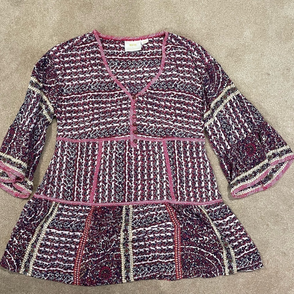 Maeve by Anthropologie Lilya Boho Tunic Silk Shirt size Small - Picture 2 of 4